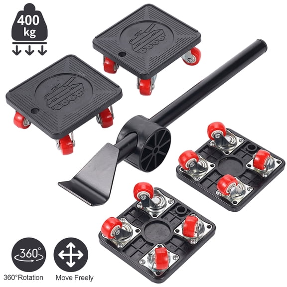 Vorfor Heavy Duty Furniture Lifter Movers Dolly Wheel Roller Bar Hand Tools Set with 360°Rotation 4 Wheels Small Flat Dolly, 880 Lbs Capacity, Black