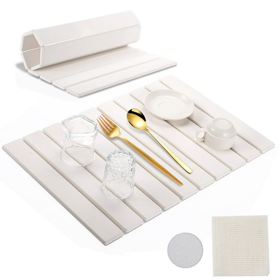 VORFOR Large Foldable Stone Dish Drying Mat for Kitchen Counter, 23.2"×15.4" Eco-friendly Instant Drying Pad, Diatomaceous Earth Water Absorbing Mat