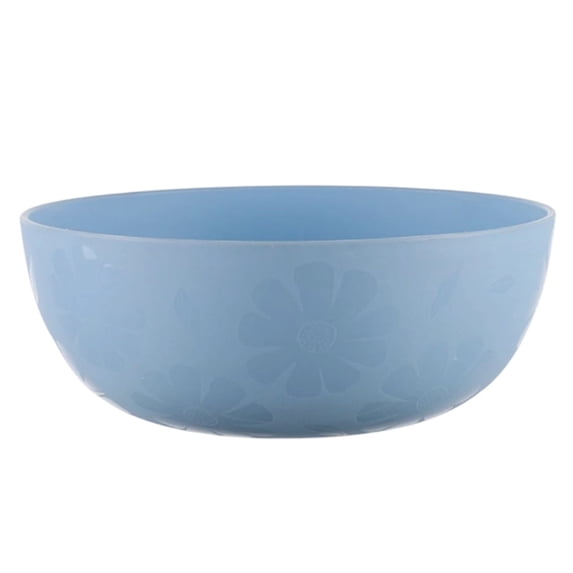 VORJELT Lightweight Plastic Serving Bowl - Embossed Floral Design, Stackable Round Dish for Cereal, Snacks, and Salads - Dishwasher Safe Light Blue
