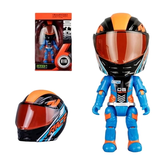 VORJELT Q Version Motorcycle Die Figure with Removable Helmet - Collectible Racing Driver Action Figurine for and Adults, Perfect Gift for Motorbike Fans Blue