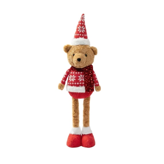 VORJELT Retractable Leg Christmas Bear Decor - Soft Stuffed Figurine with Adjustable Legs, Cute Holiday Ornament for Fireplace, Shelf & Table - Ideal Winter Gift for Family & Friends A