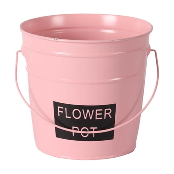 VORJELT Set of 4 Galvanized Metal Flower Pots with Handles - Durable Iron Vases for Indoor & Outdoor Home Garden Decor Pink