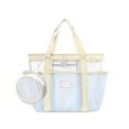 thumbnail image 1 of VORJELT Waterproof PVC Beach Tote Bag with Detachable Zipper Pouch, Striped Design, Large Capacity for Pool, Gym, Travel Beige, 1 of 6