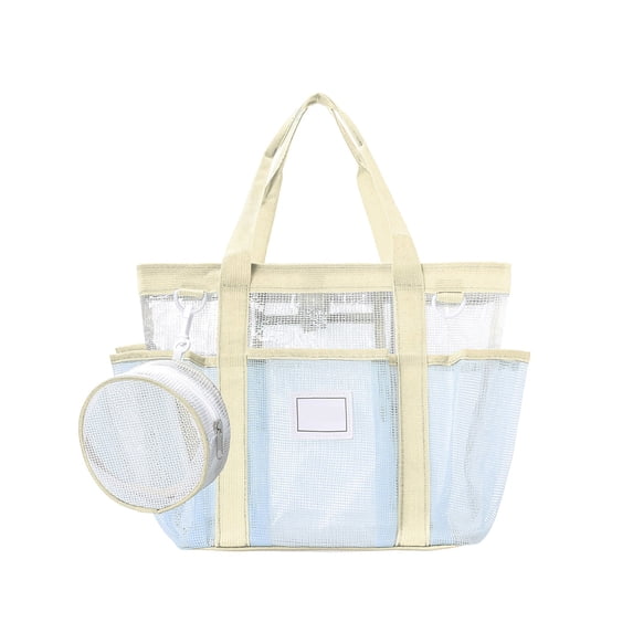VORJELT Waterproof PVC Beach Tote Bag with Detachable Zipper Pouch, Striped Design, Large Capacity for Pool, Gym, Travel Beige