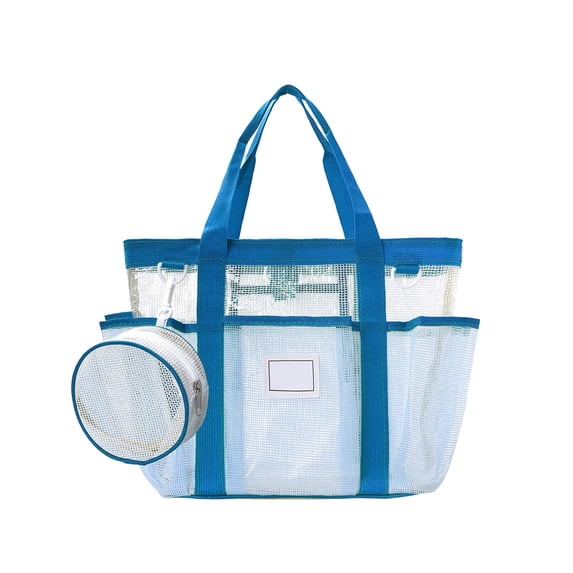 VORJELT Waterproof PVC Beach Tote Bag with Detachable Zipper Pouch, Striped Design, Large Capacity for Pool, Gym, Travel Blue