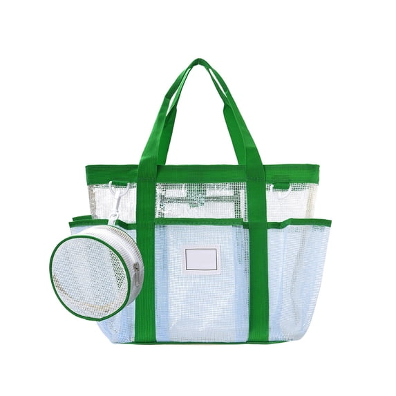 VORJELT Waterproof PVC Beach Tote Bag with Detachable Zipper Pouch, Striped Design, Large Capacity for Pool, Gym, Travel Green