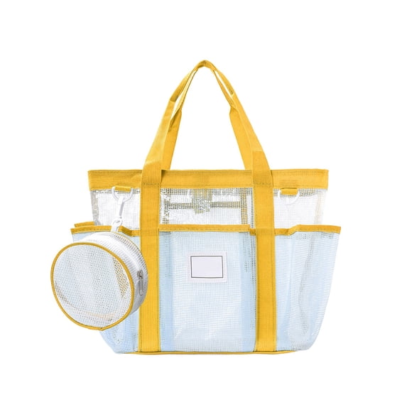 VORJELT Waterproof PVC Beach Tote Bag with Detachable Zipper Pouch, Striped Design, Large Capacity for Pool, Gym, Travel Yellow