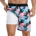 thumbnail image 1 of VOROFY Mens Swim Trunks with Compression Liner 7 inch Inseam Mens Bathing Suit Swimming Shorts for Men Black Blue & Leaf Small, 1 of 6