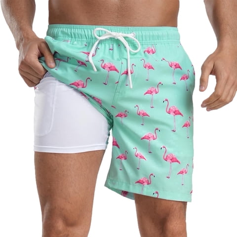 Men's Swim Trunks, 2‑in‑1 Quick Dry Board Shorts with Compression Liner and Pockets