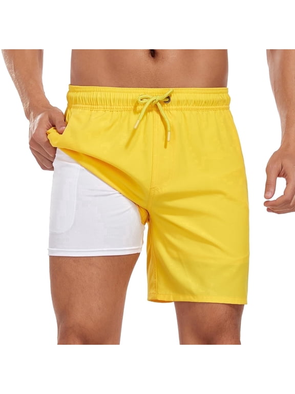 Men's Swim Trunks, 2‑in‑1 Quick Dry Board Shorts with Compression Liner and Pockets