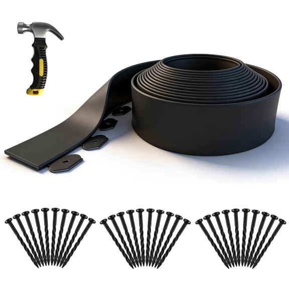 VOROLAK 33FT Garden Edging Border, 4 Inch Tall Plastic Landscape Edging with 30pcs Stakes and Hammer, Flexible Tool-Free Lawn Border for Yard, Flower Bed, Pathway, Landscaping Project