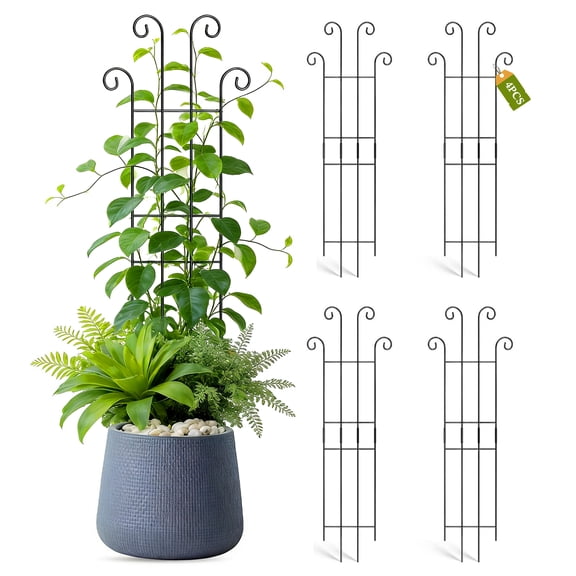 VOROLAK 4 PC 32 Inch Stackable Trellis for Climbing Plants, Sturdy Metal Garden Trellis for Potted Plants, Plant Climber Support for Flower, Ivy, Pothos, Hoya, Monstera Vine, Black.