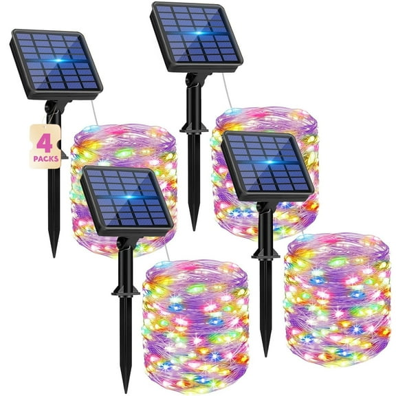 VOROLAK 4 Pack Solar String Lights Outdoor, 157Ft 400 LED Outdoor Twinkle Light with 8 Lighting Modes, Multicolor Silver Wire Lights for Deck Backyard Tree Garden Fence Pool Party
