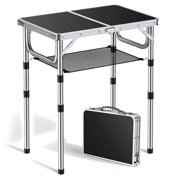 VOROLAK Folding Camping Table, 24" x 16" Adjustable Height Small Folding Table with Carrying Handle |  Lightweight Aluminum Portable Picnic Table | Camping Table for Outdoor Indoor Picnic Beach BBQ