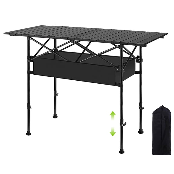 VOROLAK Portable Folding Camping Table, Lightweight Aluminum Roll Up Table with Adjustable Height & Carry Bag | Water-Resistant Surface & Quick Setup | For Camping, Picnic, Backyard, BBQ, Patio,Beach