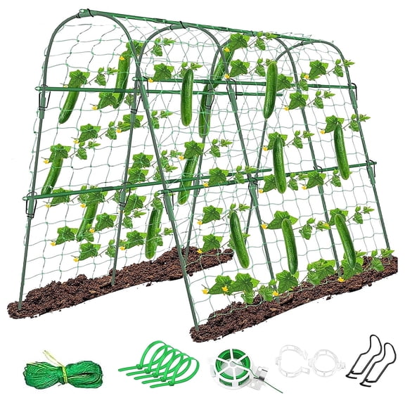 VOROLAK U-Shape Cucumber Trellis for Raised Bed, Heavy Duty Metal Plant Support Arch for Climbing Plants & Vegetables | Outdoor Garden Trellis for Vine Plants, Tomatoes, Peas, Beans & Flowers (Green)