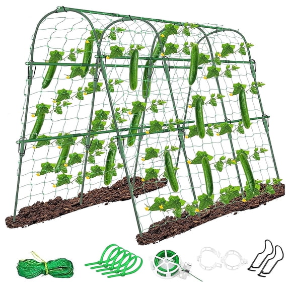 VOROLAK U-Shape Cucumber Trellis for Raised Bed, Heavy Duty Metal Plant Support Arch for Climbing Plants & Vegetables | Outdoor Garden Trellis for Vine Plants, Tomatoes, Peas, Beans & Flowers (Green)