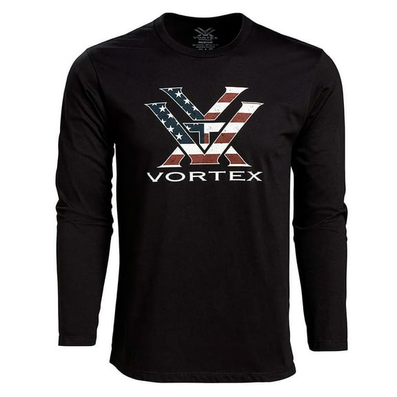 VORTEX Adult Male Stars and Stripes Long Sleeve T-Shirt, Color: Black, Size: M