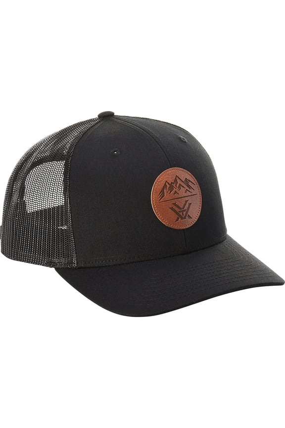 Optics Mens Three Peaks Leather Patch Hat Black