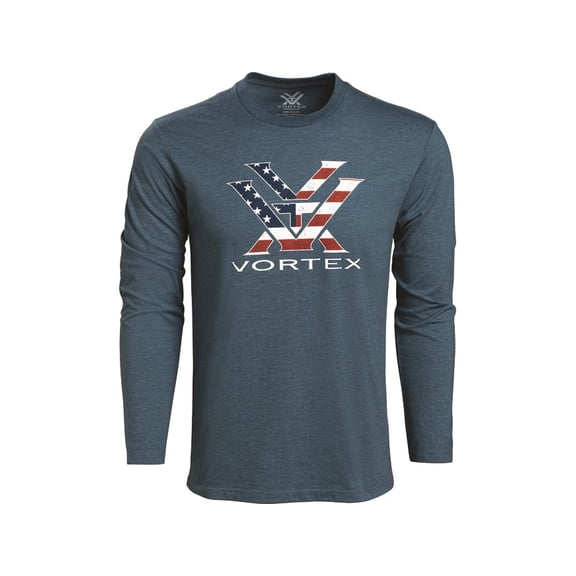 Vortex Optics Men's Stars and Stripes Long Sleeve Crew Neck T Shirt Steel Blue Heather 2XL