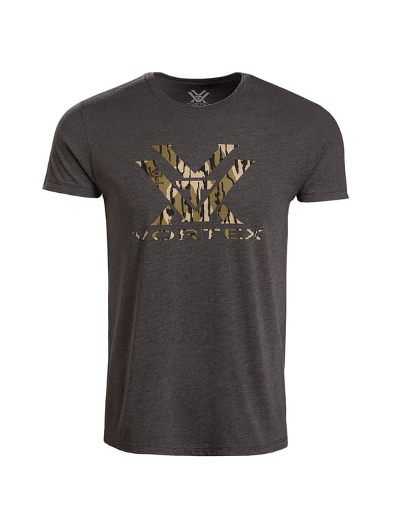 Men's Mossy Oak Bottomland Camo Logo Charcoal Heather Short Sleeve T-Shirt, Size: XL