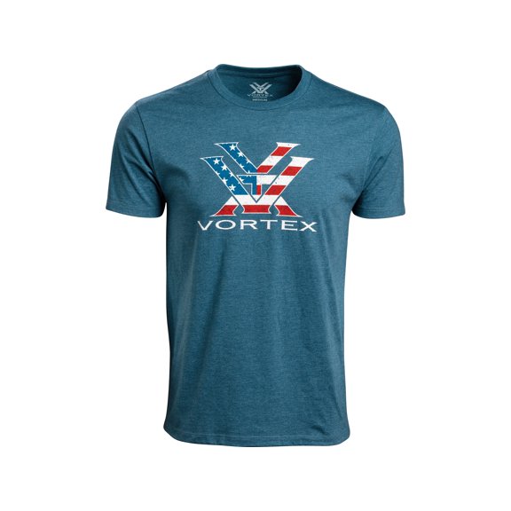 Vortex Optics Men's Stars and Stripes Short Sleeve Crew Neck T Shirt Steel Blue Heather Medium