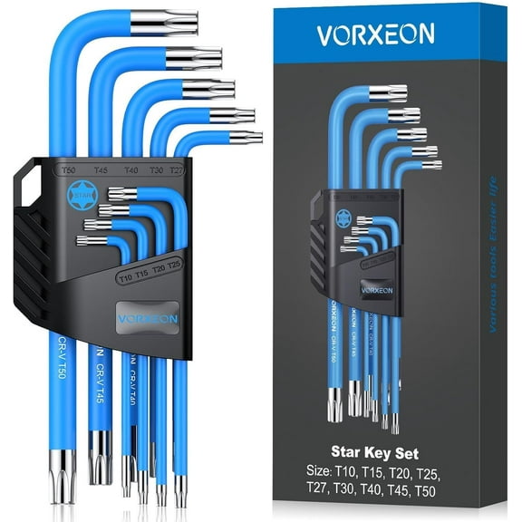 VORXEON Star Wrench Key Set T10-T50, Metric Long Arm Star Key Set L-Key with Visible Coding for Bike Motorcycle Repair Furniture Assembly Household DIY (Star Wrench Set)