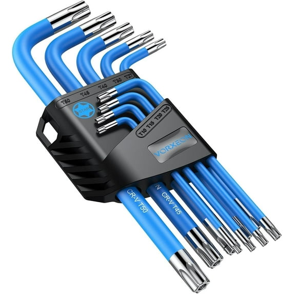 VORXEON Star Wrench Key Set T10-T50, Metric Long Arm Star Key Set L-Key with Visible Coding for Bike Motorcycle Repair Furniture Assembly Household DIY (Star Wrench Set)