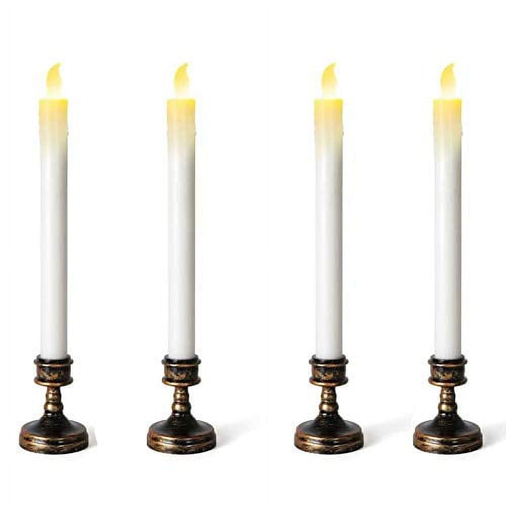 VOS Aurora Friendship Flameless Candles with Aged Brush Bronze Stand - Battery Operated LED Lights for Home Decor, Window, Christmas & Holiday Decorations - Flickering Flameless Candles (4 Pack)