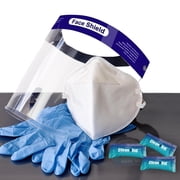 VOS Bundled PPE Complete Safety & Hygiene Set including 400 Pcs Disposable Gloves, 60 Pcs Disposable Masks, 2 Face Shields along with 100 Sanitizer Packets for Personal and Professional Use
