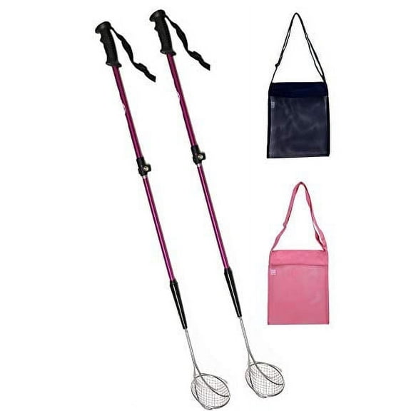 VOS Metal Sand Sifter 2 Pcs & 2 Mesh Bags, Beach Shovel & Sifter Tool for Beachcombing, Adjustable Stainless-Steel Handle from 21"- 33"