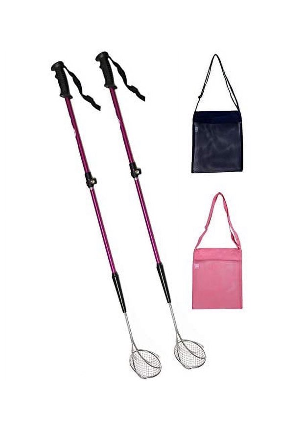 Metal Sand Sifter 2 Pcs & 2 Mesh Bags, Beach Shovel & Sifter Tool for Beachcombing, Adjustable Stainless-Steel Handle from 21"- 33"