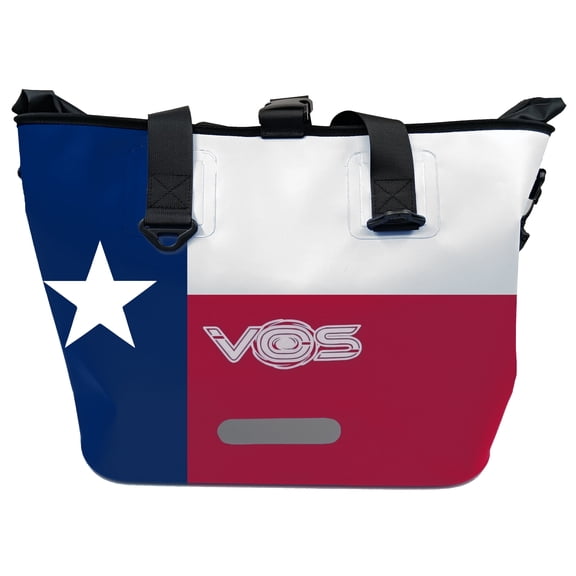 VOS Waterproof Premium Texas Dry Bag – Alla-purpose Tote Bag with Zip Pocket (Red, Blue, White) - Keep Your Gear & Personal Items Dry During Hiking, Camping, and Water Sports