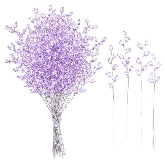 ABCISI Crystal Flowers 50 Stems Artificial Bouquets Acrylic Bead Drops Flower Branches Bead Sprays for Wedding DIY Crafts (16cm, Purple) Wedding Flowers Bouquets