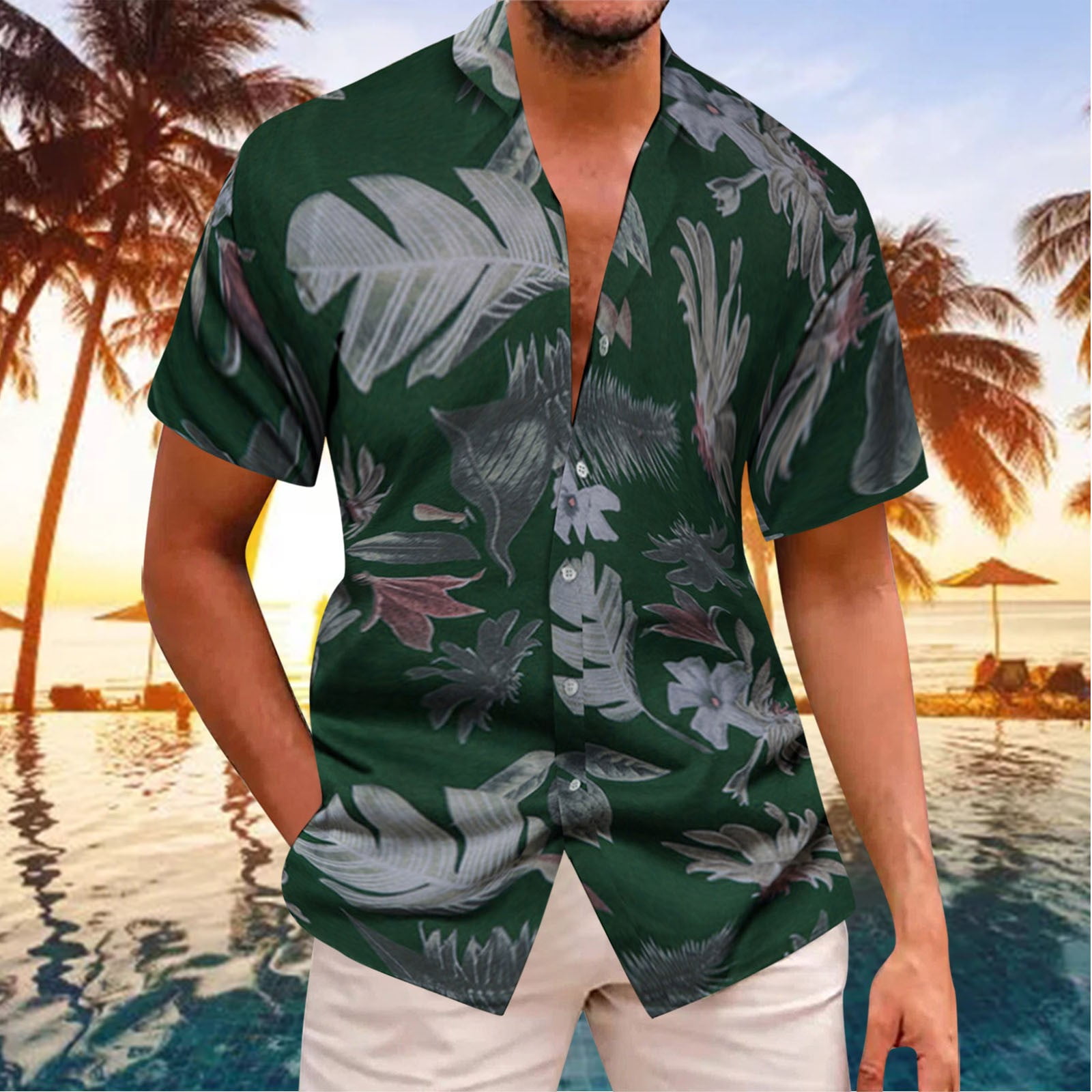 voss men's summer fashion leisure seaside beach hawaiian printed
