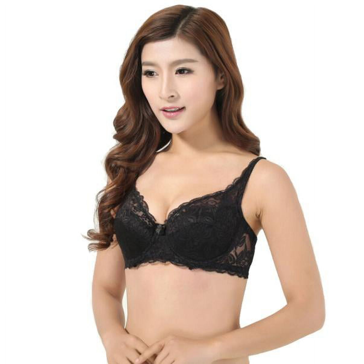 Women's Scalloped Lace Bra Embroidery Floral Bralette Underwire Minimizer Bras  Unlined 3/4 Cups Bra Non-Padded Plus Size Sexy Push up Brassiere 