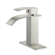 VOTON Bathroom Faucet Brushed Nickel Modern Waterfall Single Hole Bathroom Sink Faucet Rv Lavatory Vanity Faucet with Supply Hose
