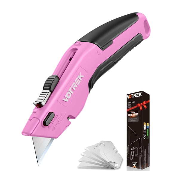 VOTREK Box Cutter Retractable Utility Knife Heavy Duty Sharp Razor Knife for Cartons, Cardboard and Boxes, with 6 Extra Blades