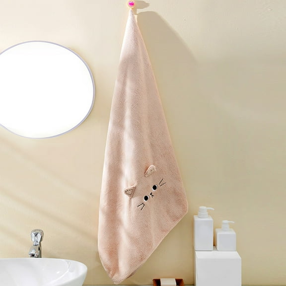 VOTRUDI 1 Piece Velvet Hand Towel, Absorbent Cartoon with Hanging Loop, Coffee for Kitchen Bathroom