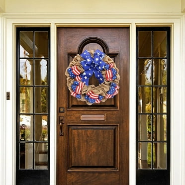 VOTRUDI 11.8In Independence Day Wreath,4th of July Holiday Decor Wreath,America Patriotic Flag Front Door Wreath,Memorial Day Americana Wreaths