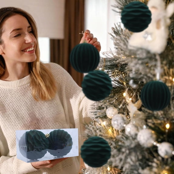 VOTRUDI 12-Pack Blue Flocked Christmas Ornaments, 10cm Velvet Textured Balls for Xmas Tree Decor, Home Wedding Party Holiday Decorations