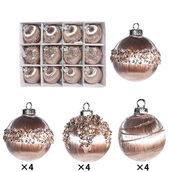 VOTRUDI 12-Piece Velvet Christmas Ornaments Set - 2.36 Inch Sparkling Crystal Christmas Ball Decor for Elegant Holiday Tree Decorations