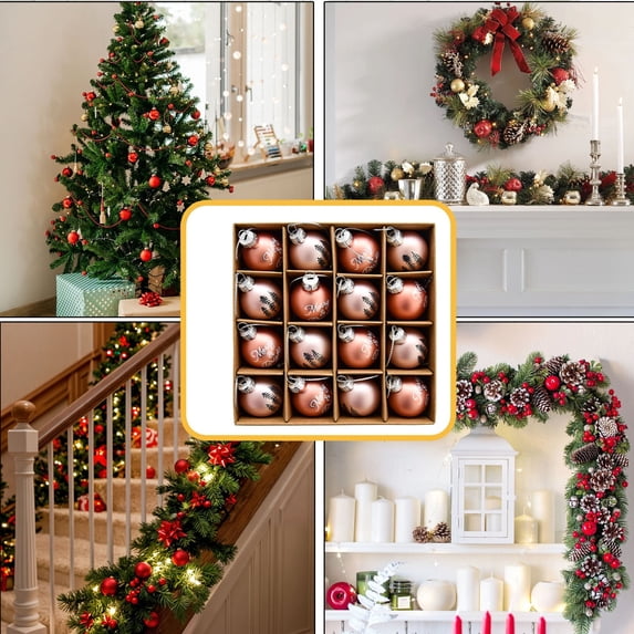VOTRUDI 16-Piece Glass Christmas Ornament Set, Colorful Red Green Gold Ball Ornaments for Christmas Tree Decorations, Shatter-Resistant