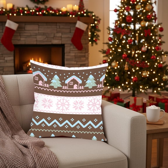 VOTRUDI 18x18 Inch Christmas Pillow Cover - Polyester, Pixel Art Snowman/Snowflake, Hidden Zipper, Machine Washable, Holiday Sofa Decor, 1 Pack