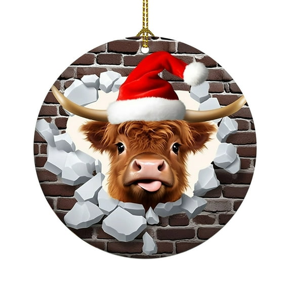 VOTRUDI 2024 Christmas Highland Cow Ornaments Round Animal Ornament Christmas Keepsake Decor for Christmas Tree Winter Holiday Xmas Gift for Women Men Hanging Ornament,Plastic,C