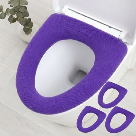 VOTRUDI 3 Pack Washable Fleece Toilet Seat Cushion, Universal O-Shaped Non-Slip Soft Knitted Toilet Seat Pads for Standard Toilets, Purple All Season Bathroom Decor