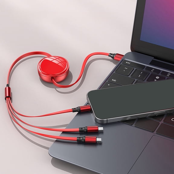 VOTRUDI 3 in 1 Retractable Multi Charging Cable, USB-C Lightning Micro USB, 1.2m, Red