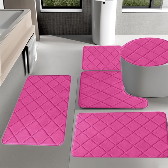 VOTRUDI 5 Piece Memory Foam Bath Mats Clearance,Pink No Slip Memory Foam Bathroom Rugs and Mats Washable Set of 5,Bath Rugs and Mats for Bathroom Floor