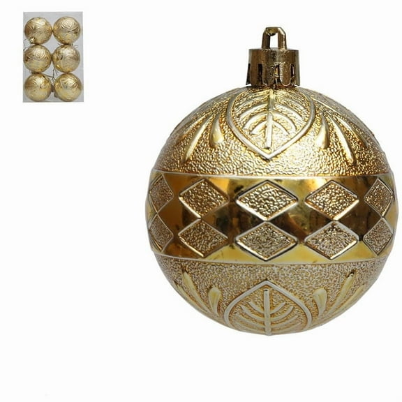 VOTRUDI 6-Pack Metallic Christmas Ornaments, Embossed Diamond Pattern Shiny Plastic Ball Decorations for Christmas Tree Holiday Decor, Silver Gold