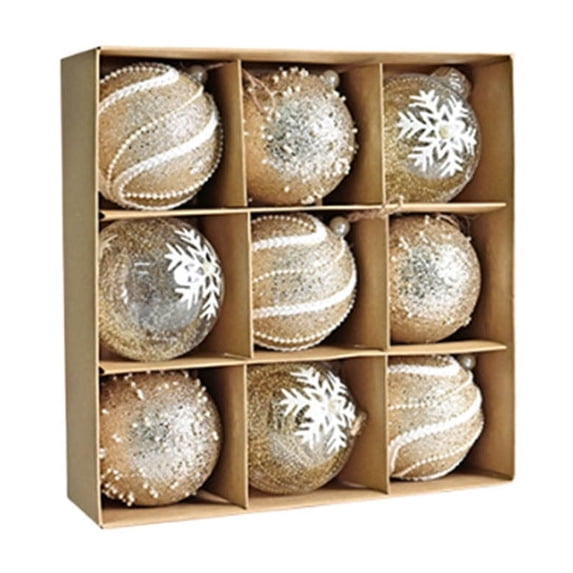 VOTRUDI 9-Piece Rustic Christmas Ornaments Set, Farmhouse Burlap Felt and Clear Ball Decorations with Snowflake Reindeer for Tree